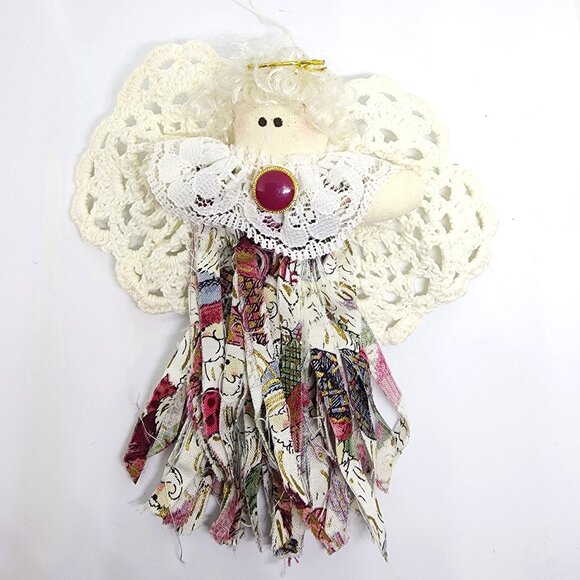 Handmade Rag Doll Dress Angel Crochet Wings Gift Christmas Holiday Ornament - Picture 1 of 5